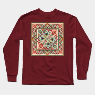 Orange and Green Ornamental Mandala Long Sleeve T-Shirt